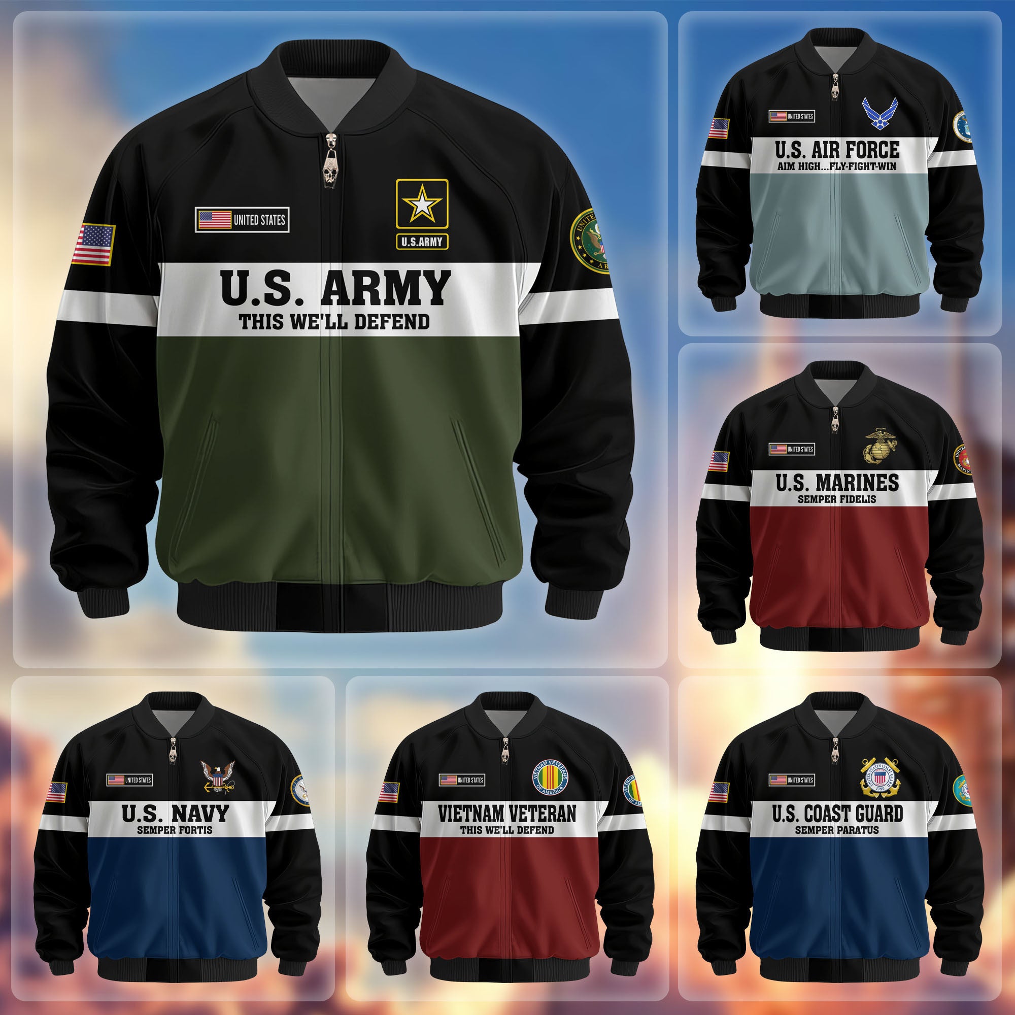 Premium US Veterans Bomber Jacket, Gifts For US Veterans, Gifts On Father's Day, Veterans Day.