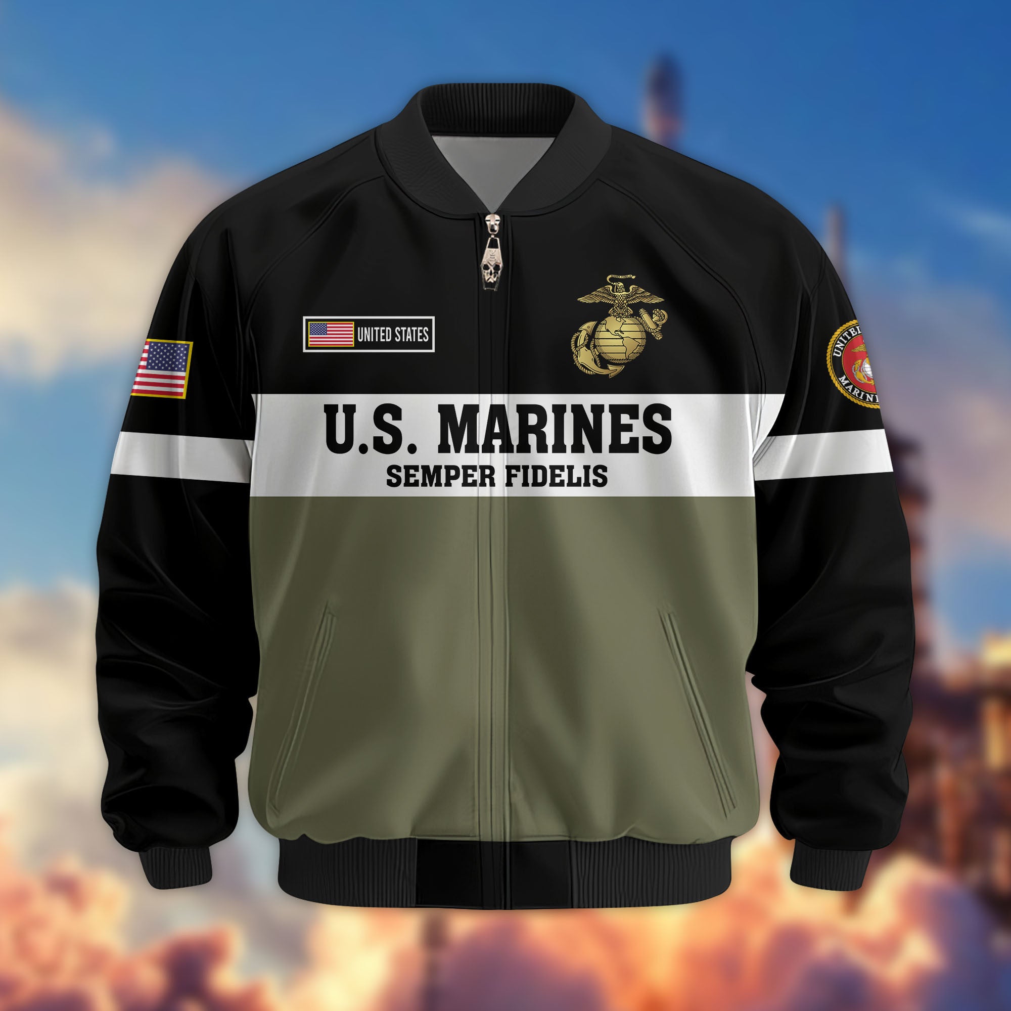 Premium US Veterans Bomber Jacket, Gifts For US Veterans, Gifts On Father's Day, Veterans Day.