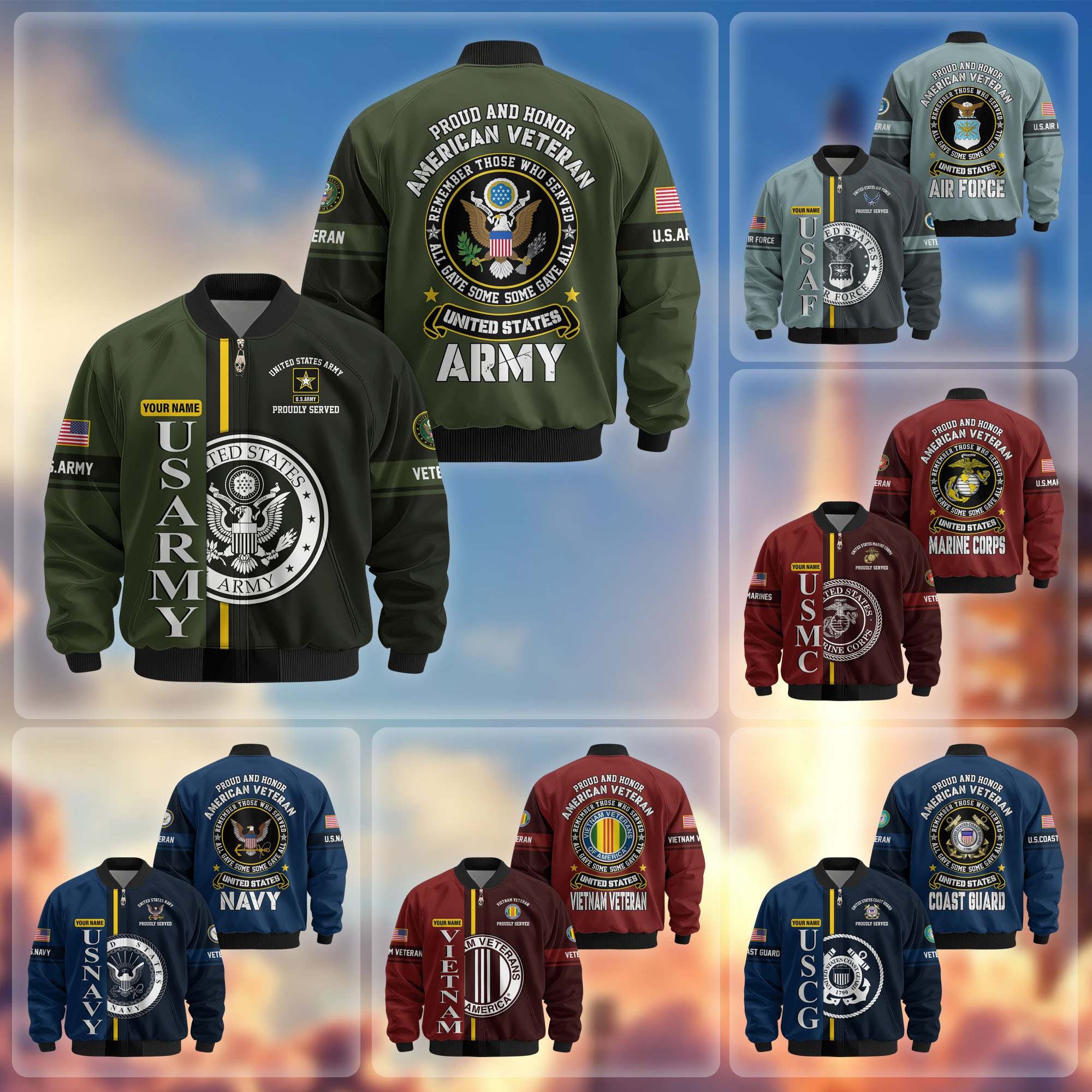 Premium Personalized US Veterans Bomber Jacket, Gifts For US Veterans, Gifts On Father's Day, Veterans Day.