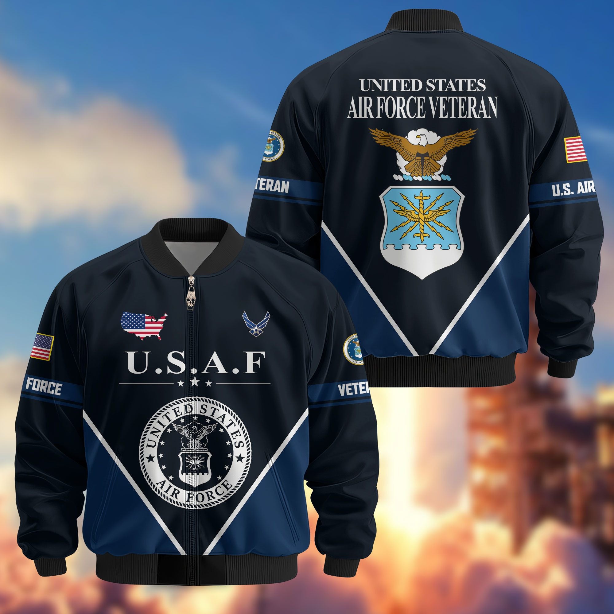 Premium US Veterans Bomber Jacket, Gifts For US Veterans, Gifts On Father's Day, Veterans Day.
