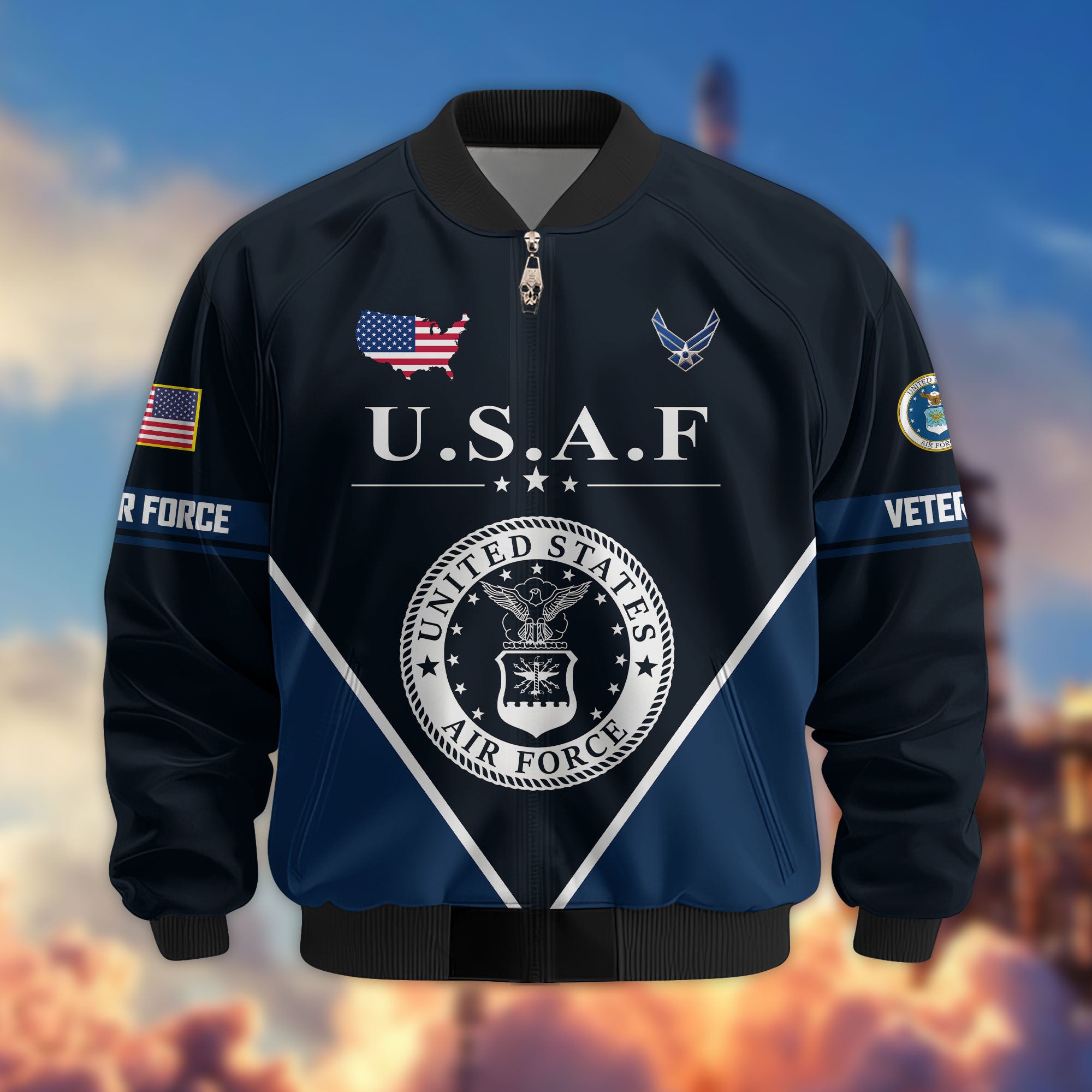 Premium US Veterans Bomber Jacket, Gifts For US Veterans, Gifts On Father's Day, Veterans Day.