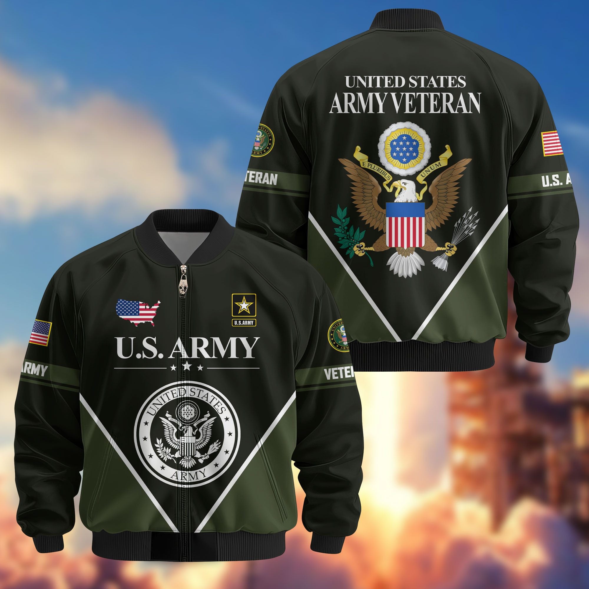 Premium US Veterans Bomber Jacket, Gifts For US Veterans, Gifts On Father's Day, Veterans Day.