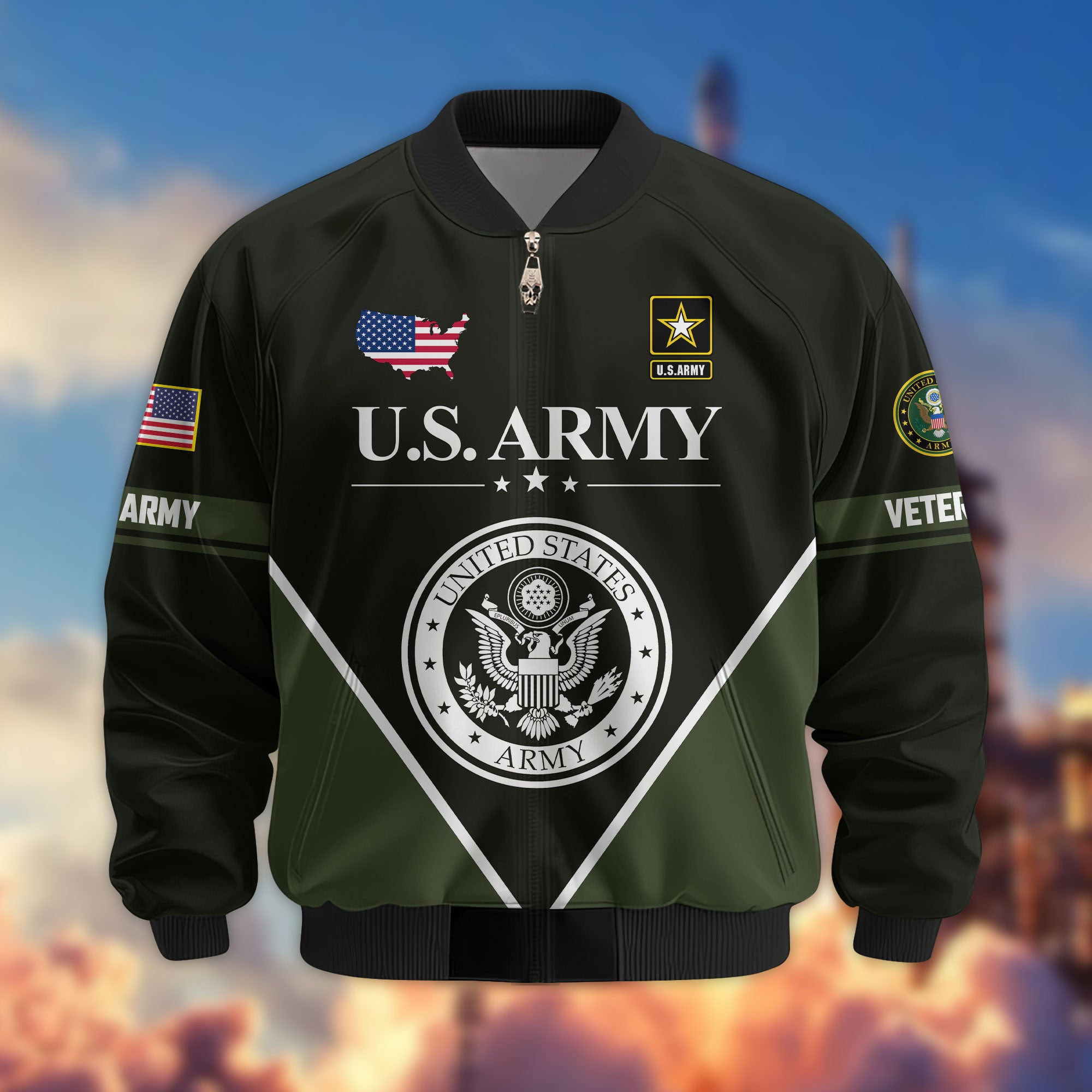 Premium US Veterans Bomber Jacket, Gifts For US Veterans, Gifts On Father's Day, Veterans Day.