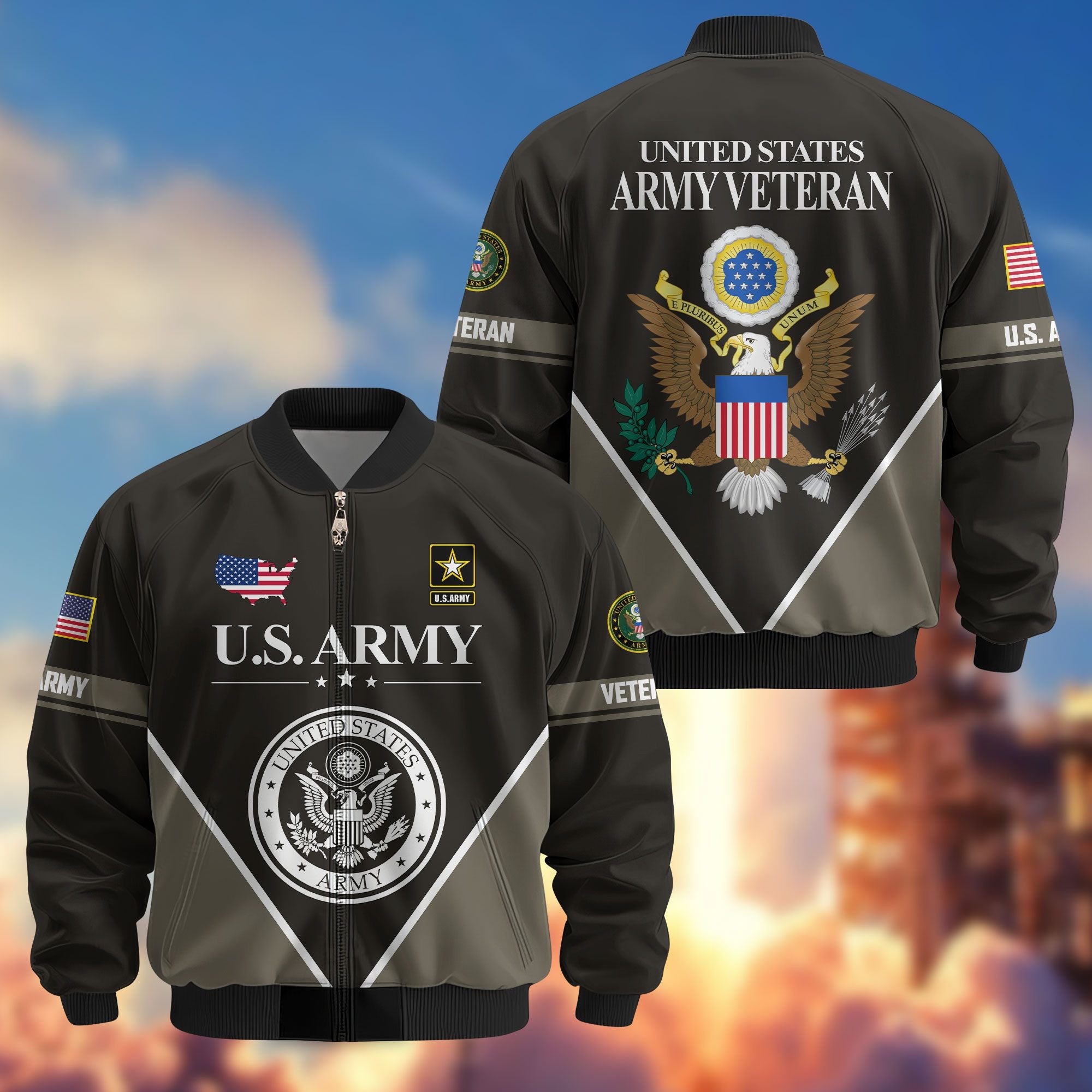 Premium US Veterans Bomber Jacket, Gifts For US Veterans, Gifts On Father's Day, Veterans Day.