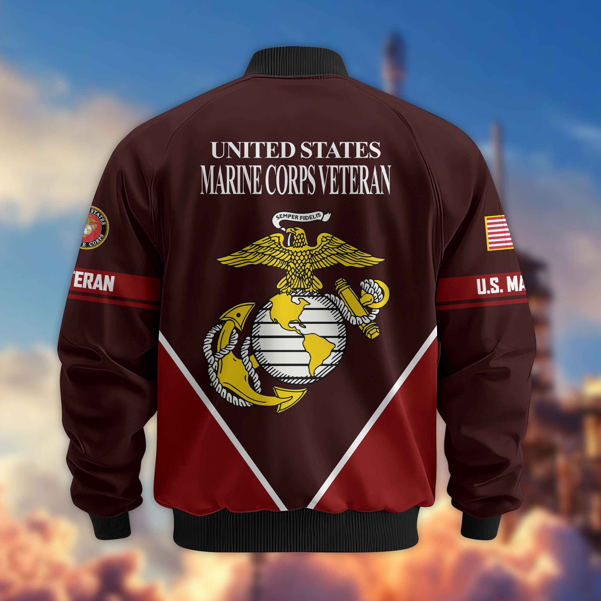 Premium US Veterans Bomber Jacket, Gifts For US Veterans, Gifts On Father's Day, Veterans Day.