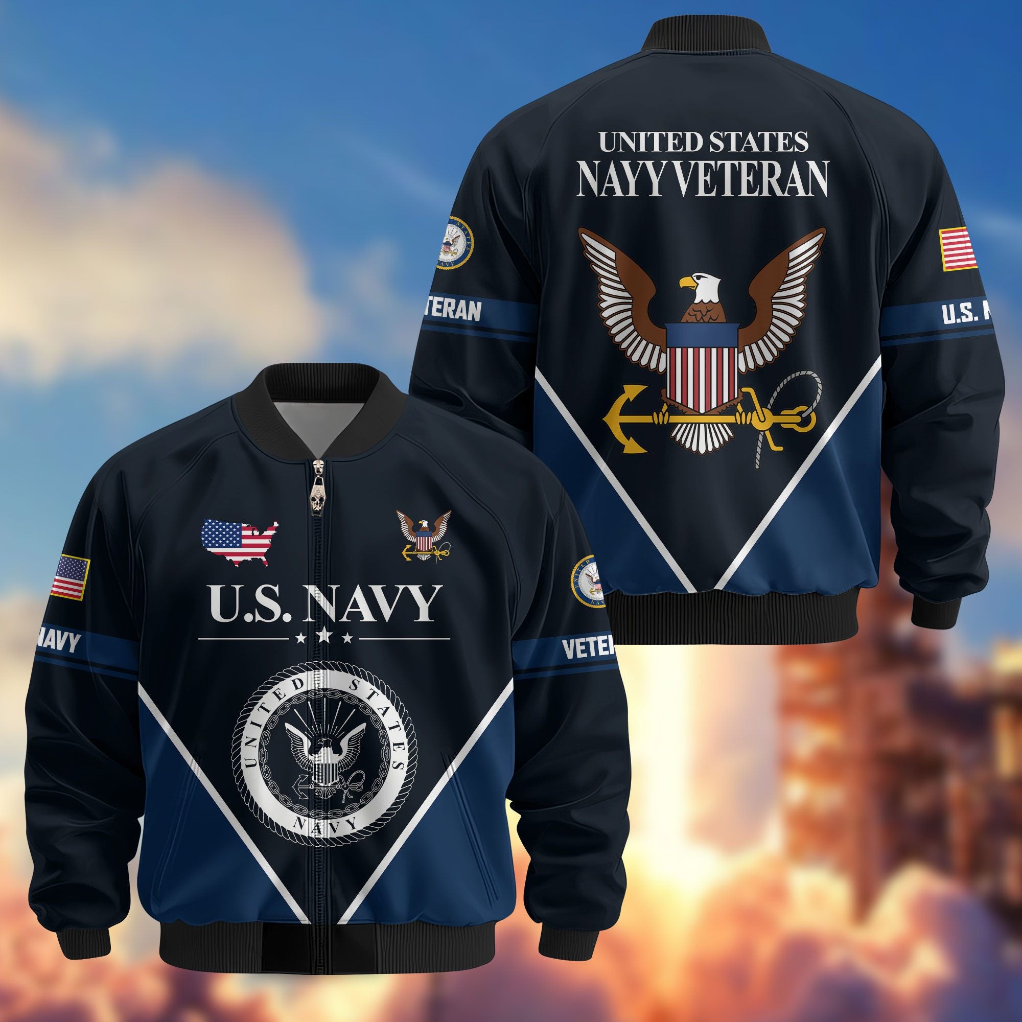 Premium US Veterans Bomber Jacket, Gifts For US Veterans, Gifts On Father's Day, Veterans Day.