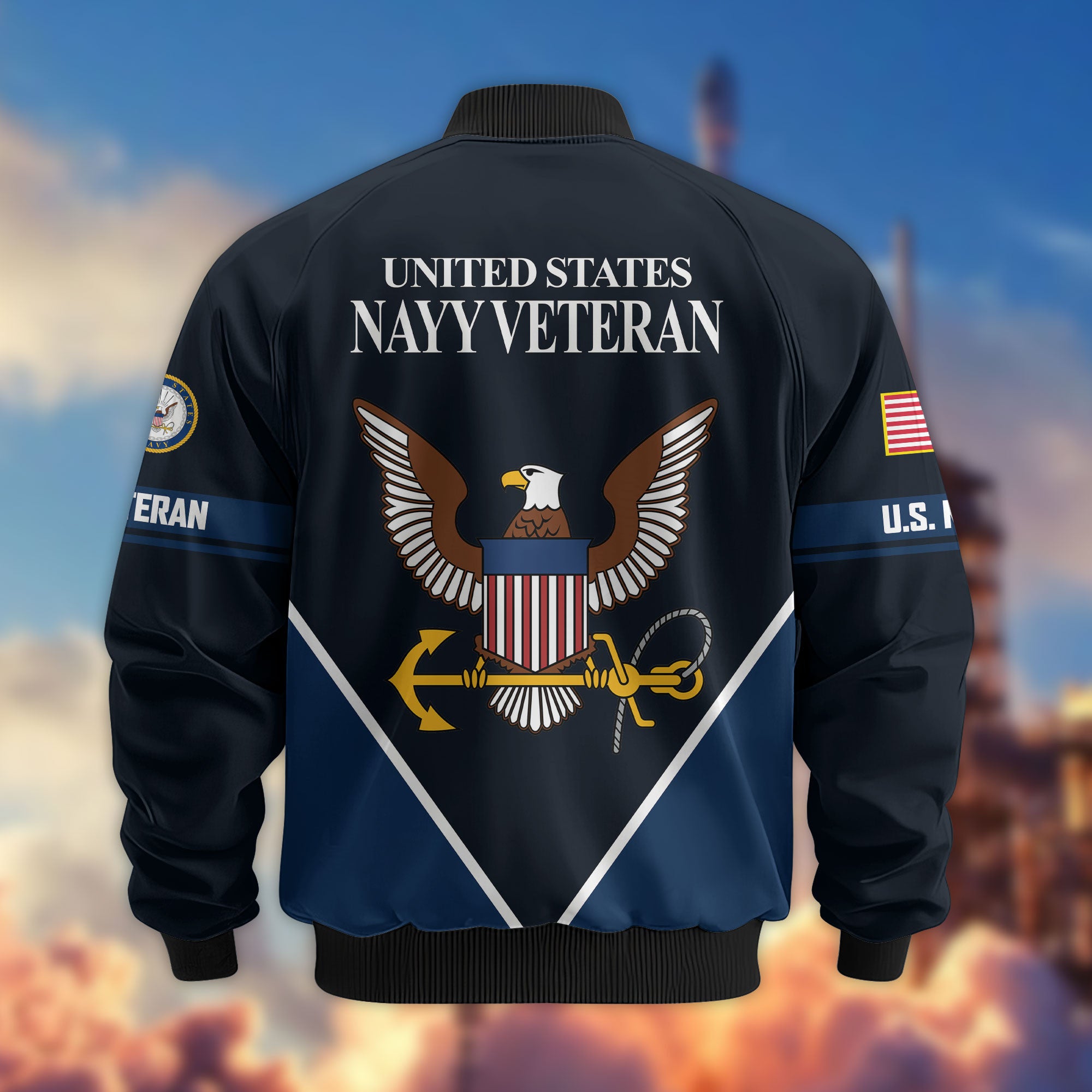 Premium US Veterans Bomber Jacket, Gifts For US Veterans, Gifts On Father's Day, Veterans Day.