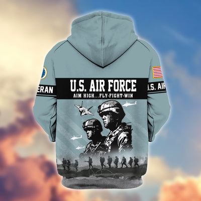 Premium US Veterans Zip Hoodie, Gifts For US Veterans, Gifts On Father's Day, Veterans Day.