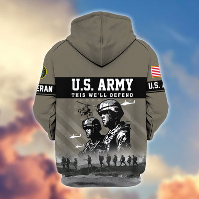 Premium US Veterans Zip Hoodie, Gifts For US Veterans, Gifts On Father's Day, Veterans Day.