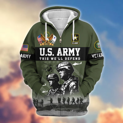 Premium US Veterans Zip Hoodie, Gifts For US Veterans, Gifts On Father's Day, Veterans Day.