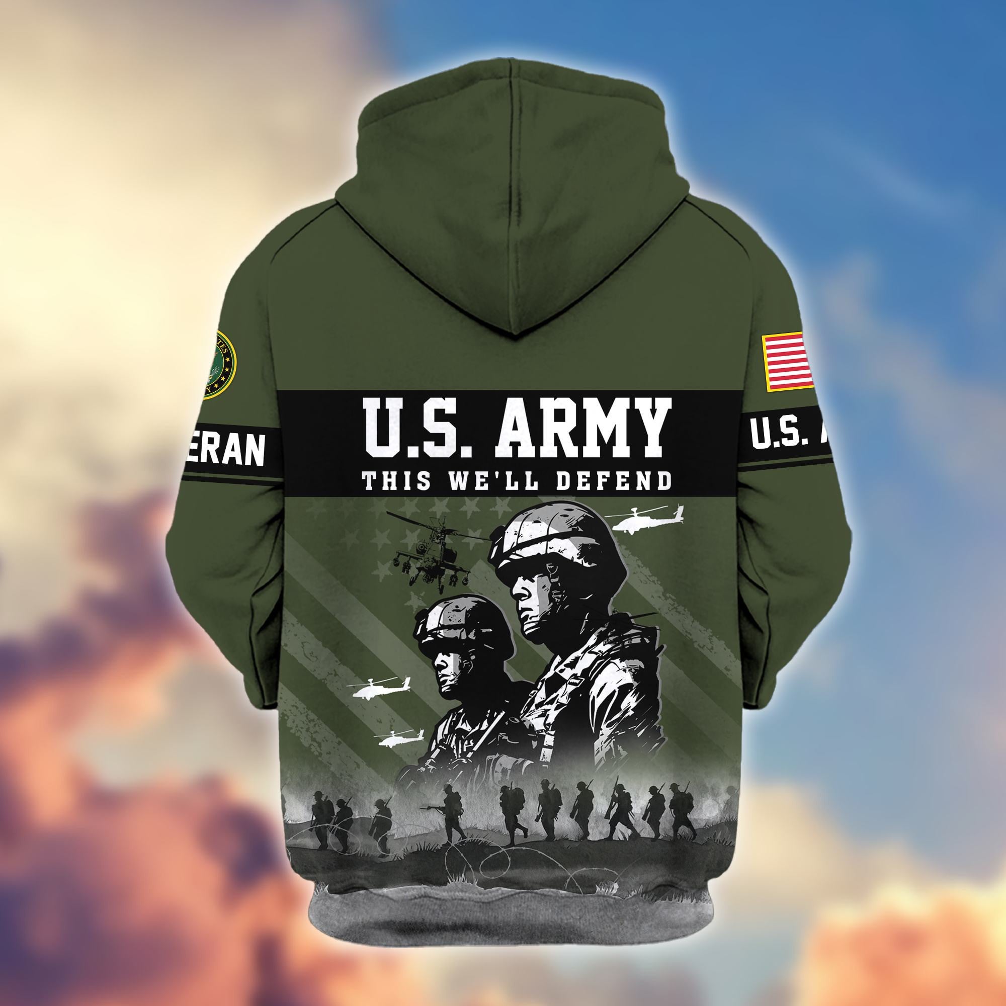 Premium US Veterans Zip Hoodie, Gifts For US Veterans, Gifts On Father's Day, Veterans Day.