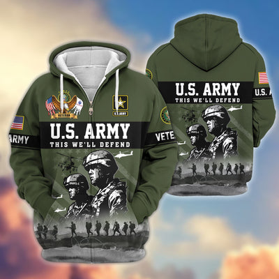Premium US Veterans Zip Hoodie, Gifts For US Veterans, Gifts On Father's Day, Veterans Day.