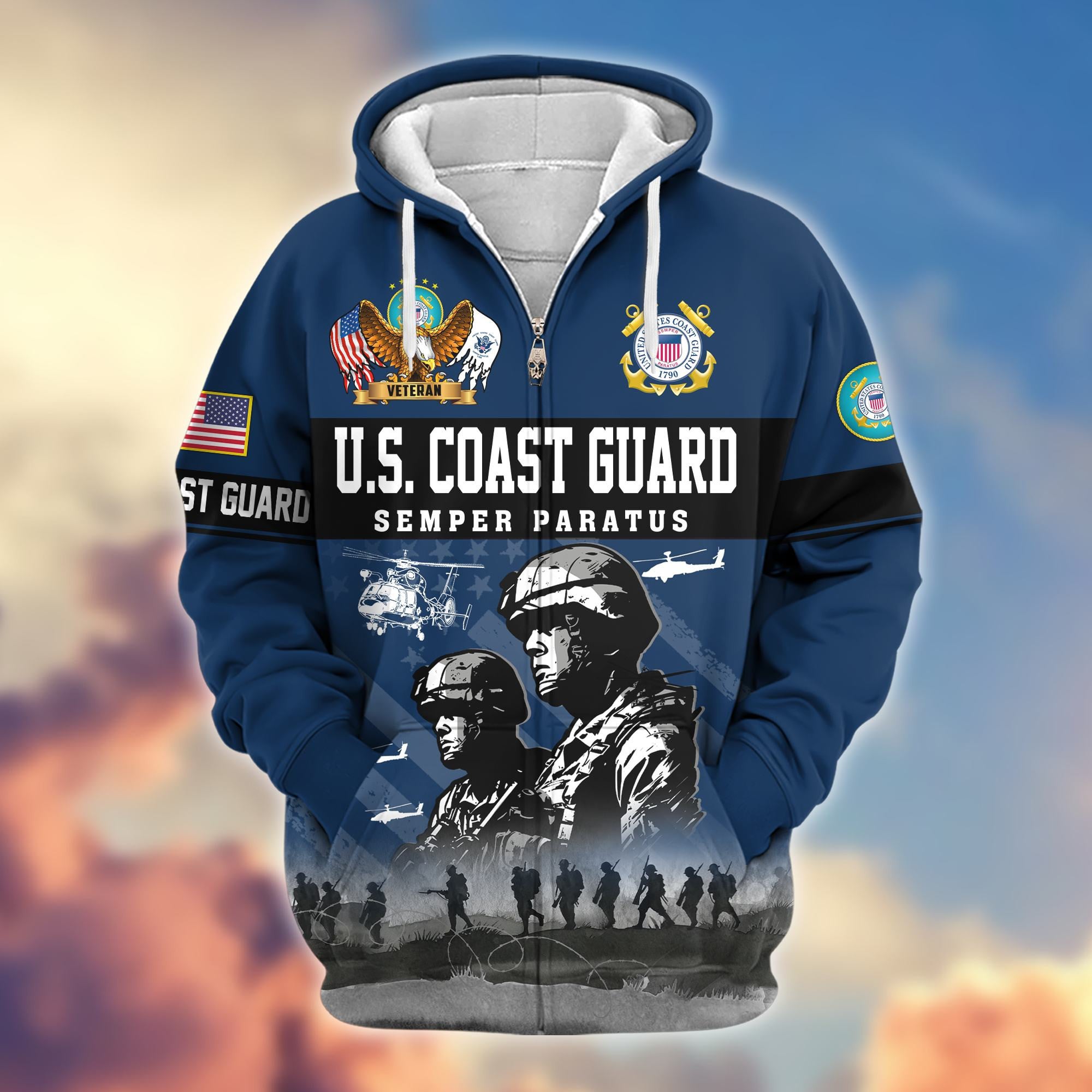 Premium US Veterans Zip Hoodie, Gifts For US Veterans, Gifts On Father's Day, Veterans Day.