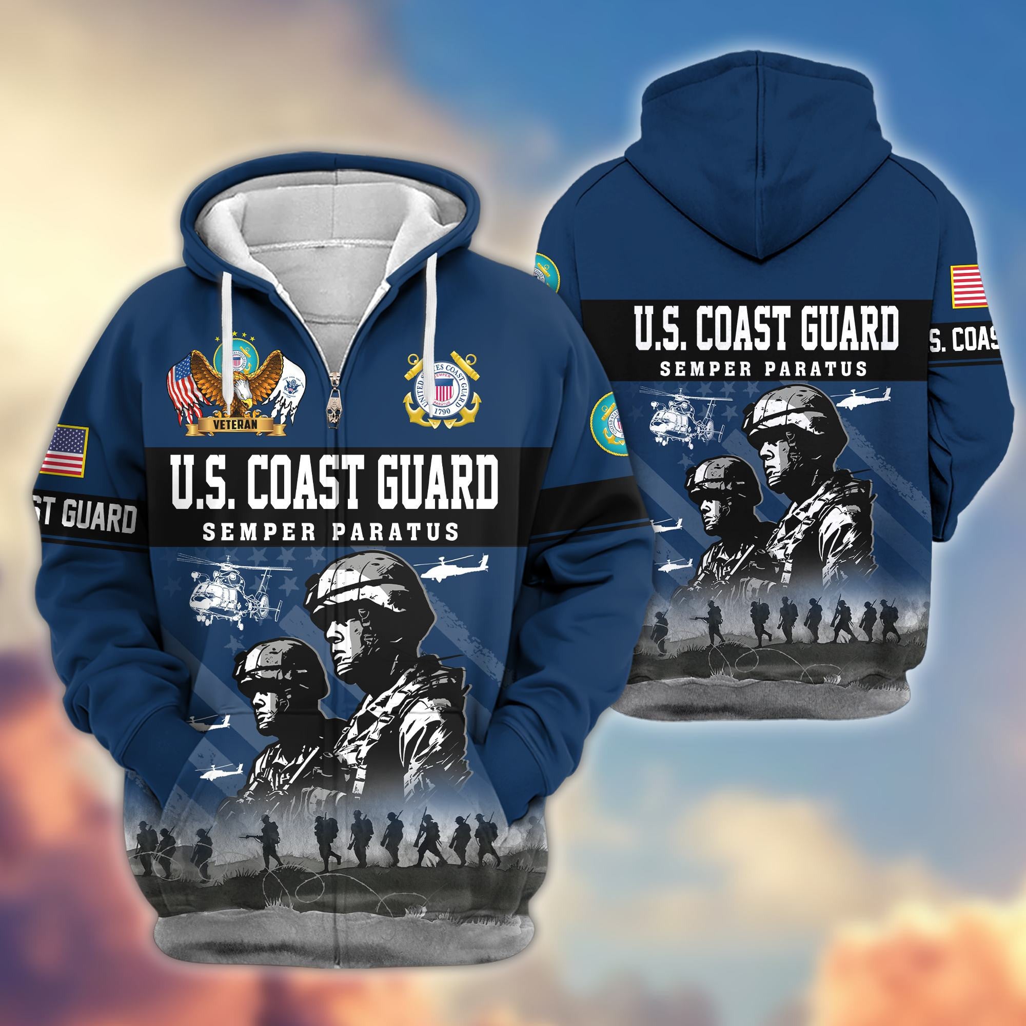Premium US Veterans Zip Hoodie, Gifts For US Veterans, Gifts On Father's Day, Veterans Day.