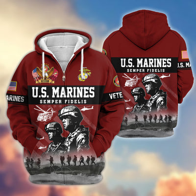 Premium US Veterans Zip Hoodie, Gifts For US Veterans, Gifts On Father's Day, Veterans Day.