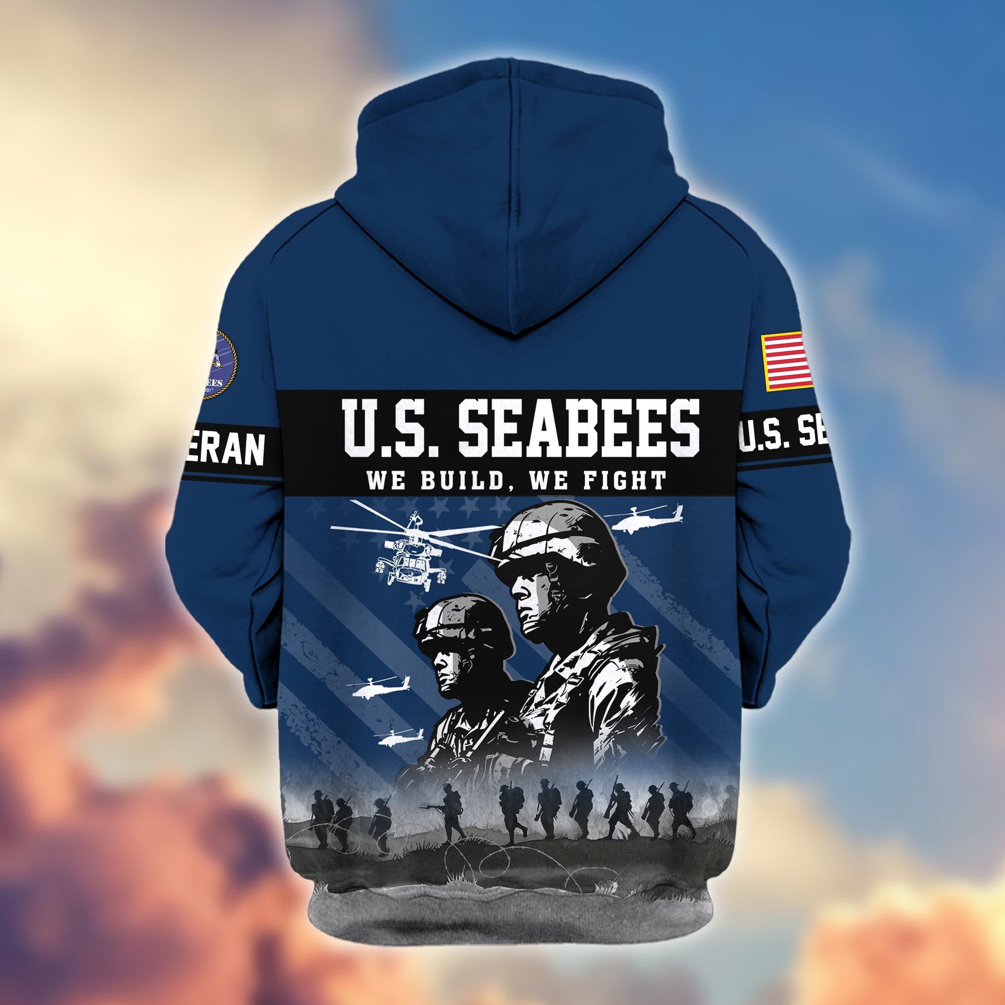Premium US Veterans Zip Hoodie, Gifts For US Veterans, Gifts On Father's Day, Veterans Day.