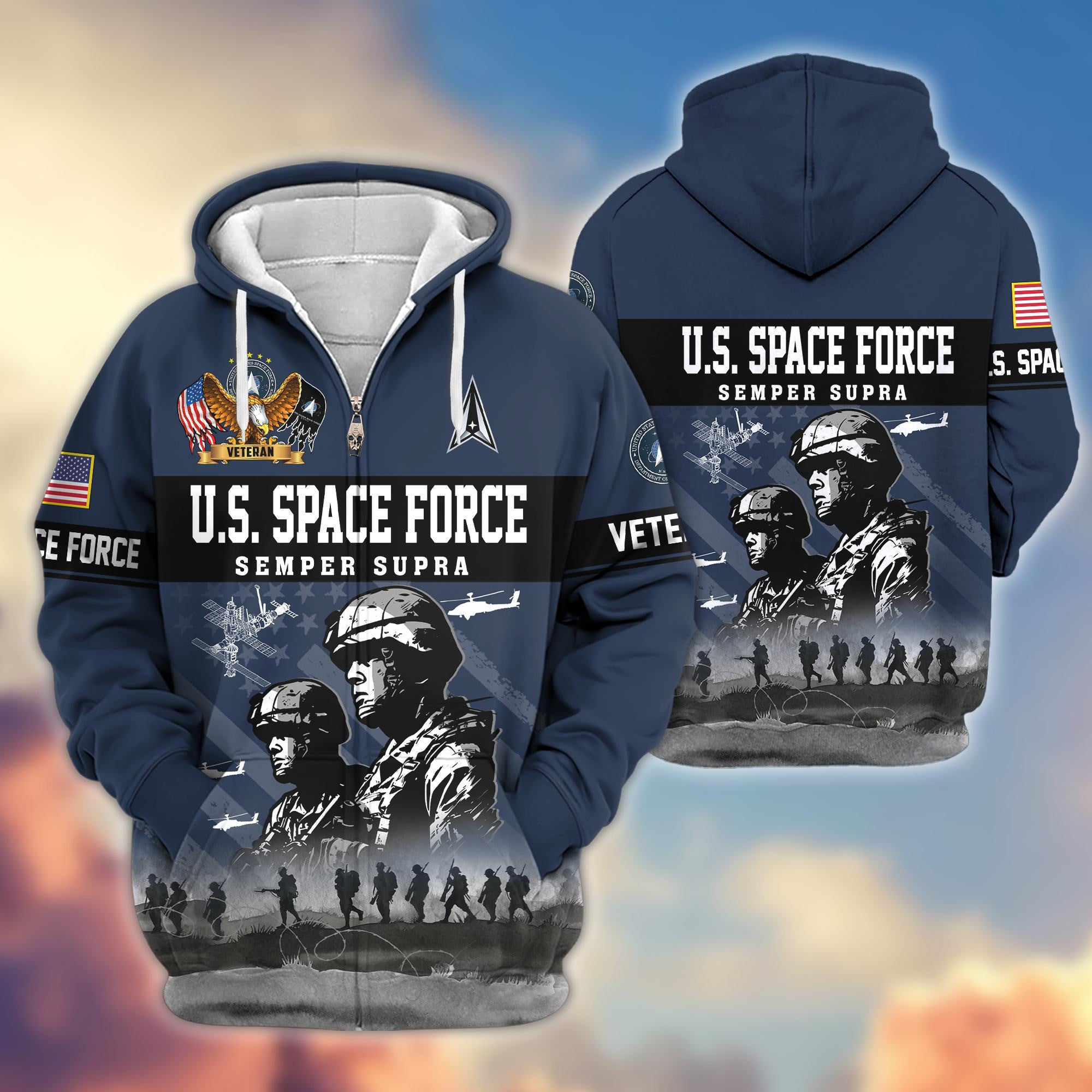 Premium US Veterans Zip Hoodie, Gifts For US Veterans, Gifts On Father's Day, Veterans Day.