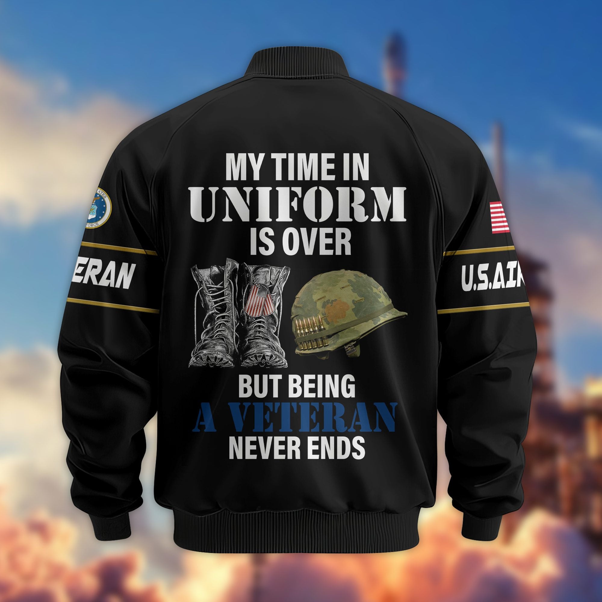Premium US Veterans Bomber Jacket, Gifts For US Veterans, Gifts On Father's Day, Veterans Day.