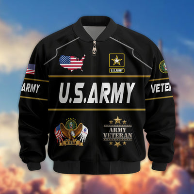 Premium US Veterans Bomber Jacket, Gifts For US Veterans, Gifts On Father's Day, Veterans Day.