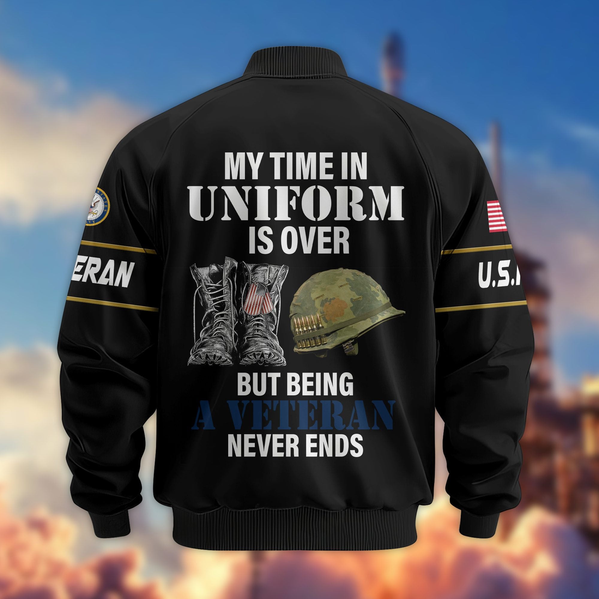 Premium US Veterans Bomber Jacket, Gifts For US Veterans, Gifts On Father's Day, Veterans Day.