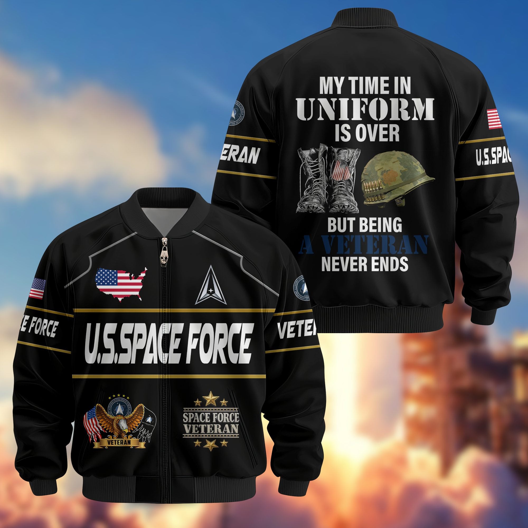Premium US Veterans Bomber Jacket, Gifts For US Veterans, Gifts On Father's Day, Veterans Day.