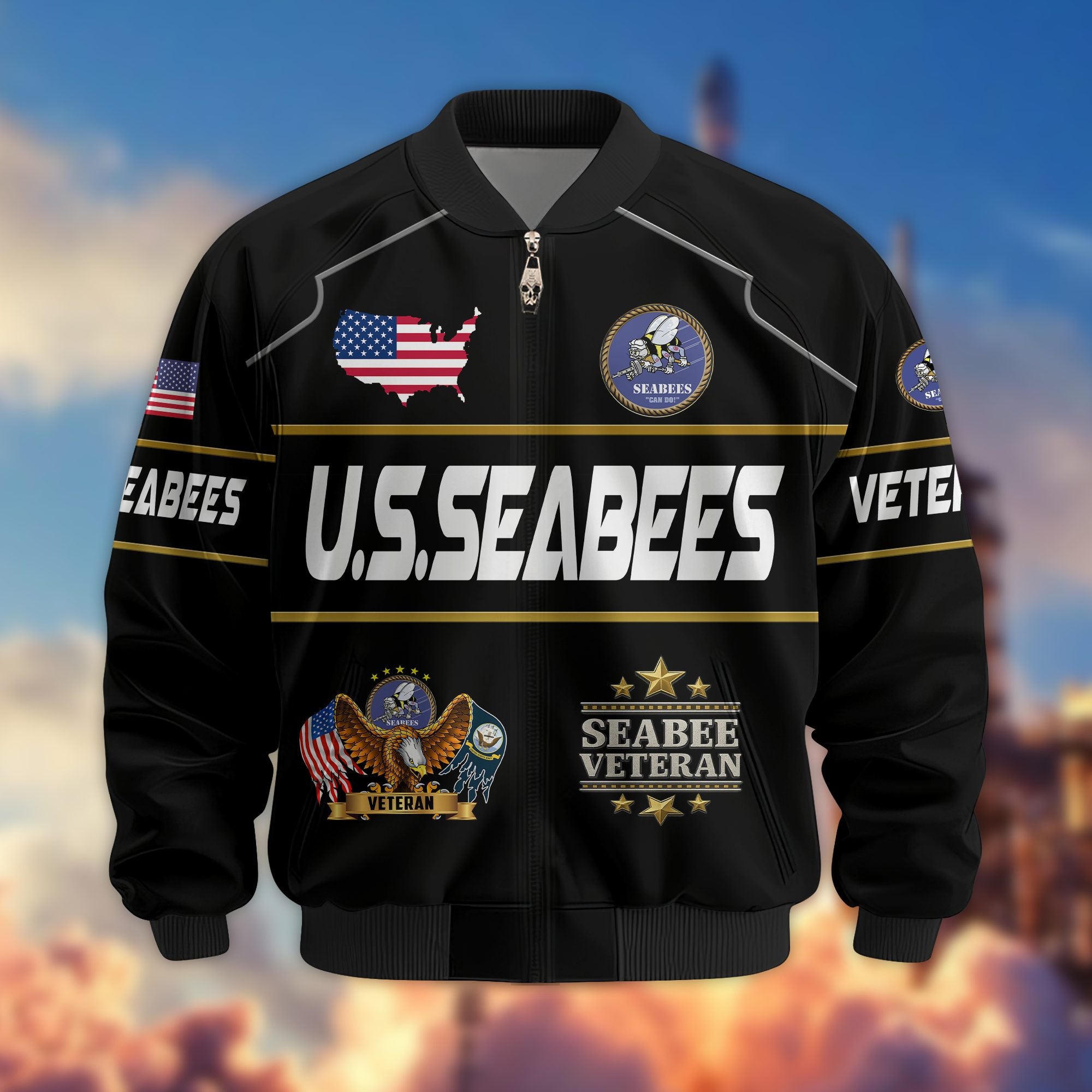 Premium US Veterans Bomber Jacket, Gifts For US Veterans, Gifts On Father's Day, Veterans Day.