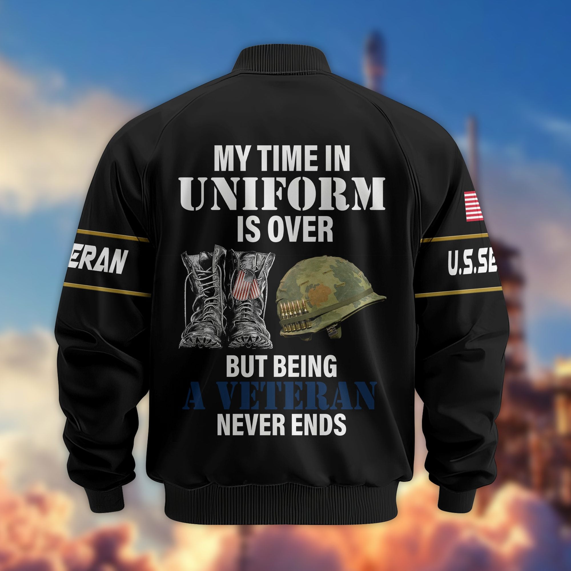 Premium US Veterans Bomber Jacket, Gifts For US Veterans, Gifts On Father's Day, Veterans Day.