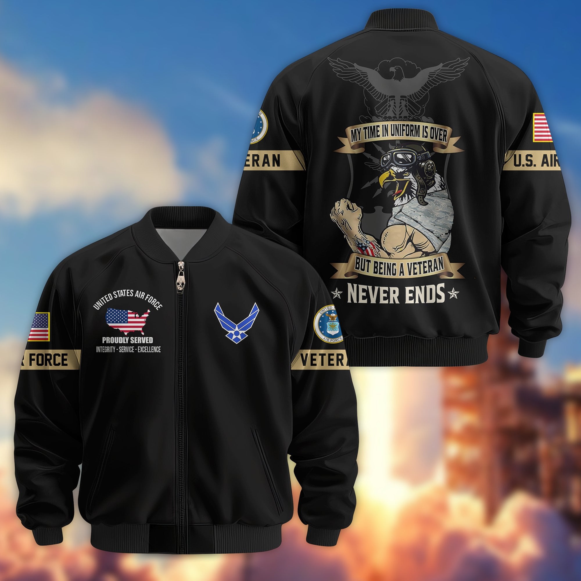 Premium US Veterans Bomber Jacket, Gifts For US Veterans, Gifts On Father's Day, Veterans Day.