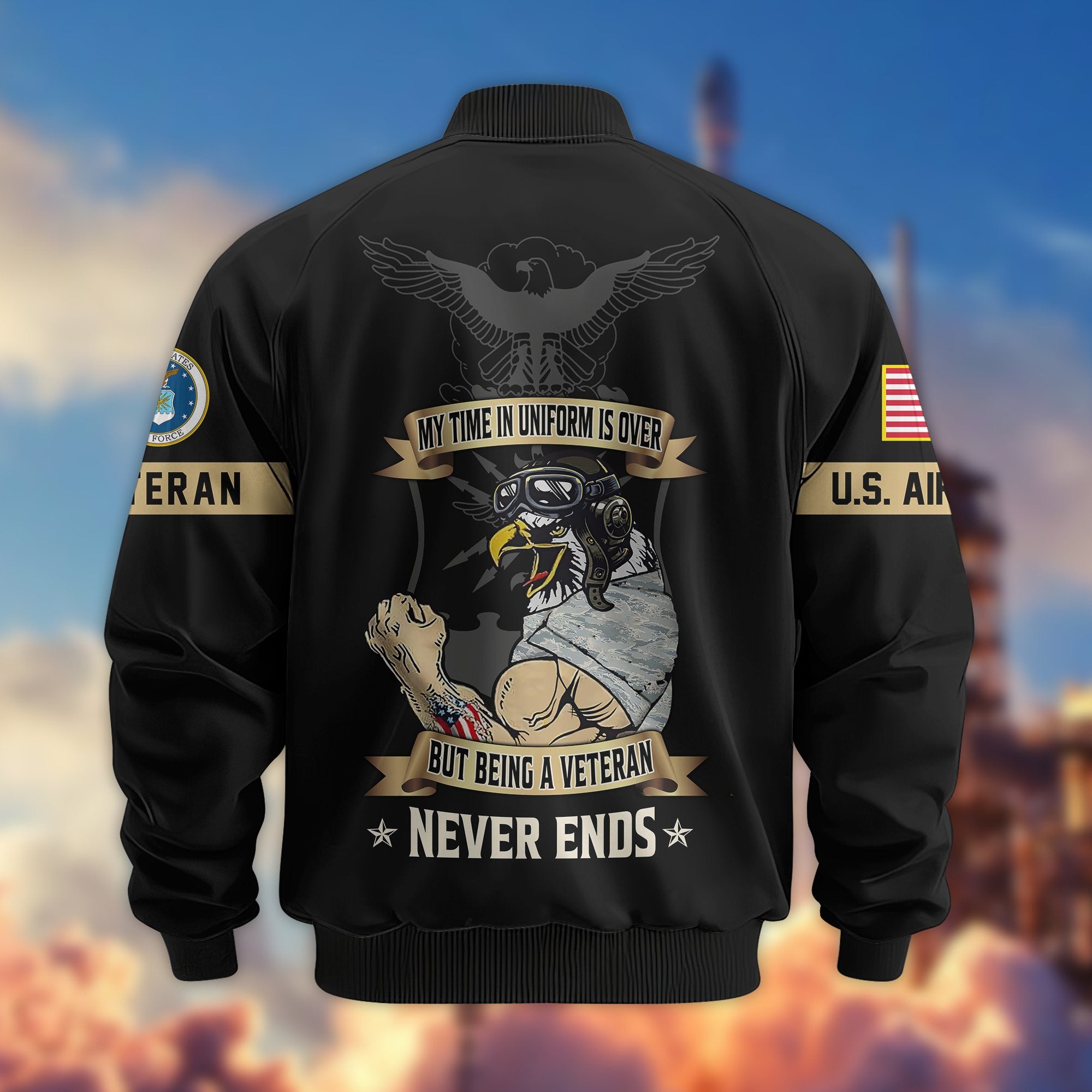 Premium US Veterans Bomber Jacket, Gifts For US Veterans, Gifts On Father's Day, Veterans Day.