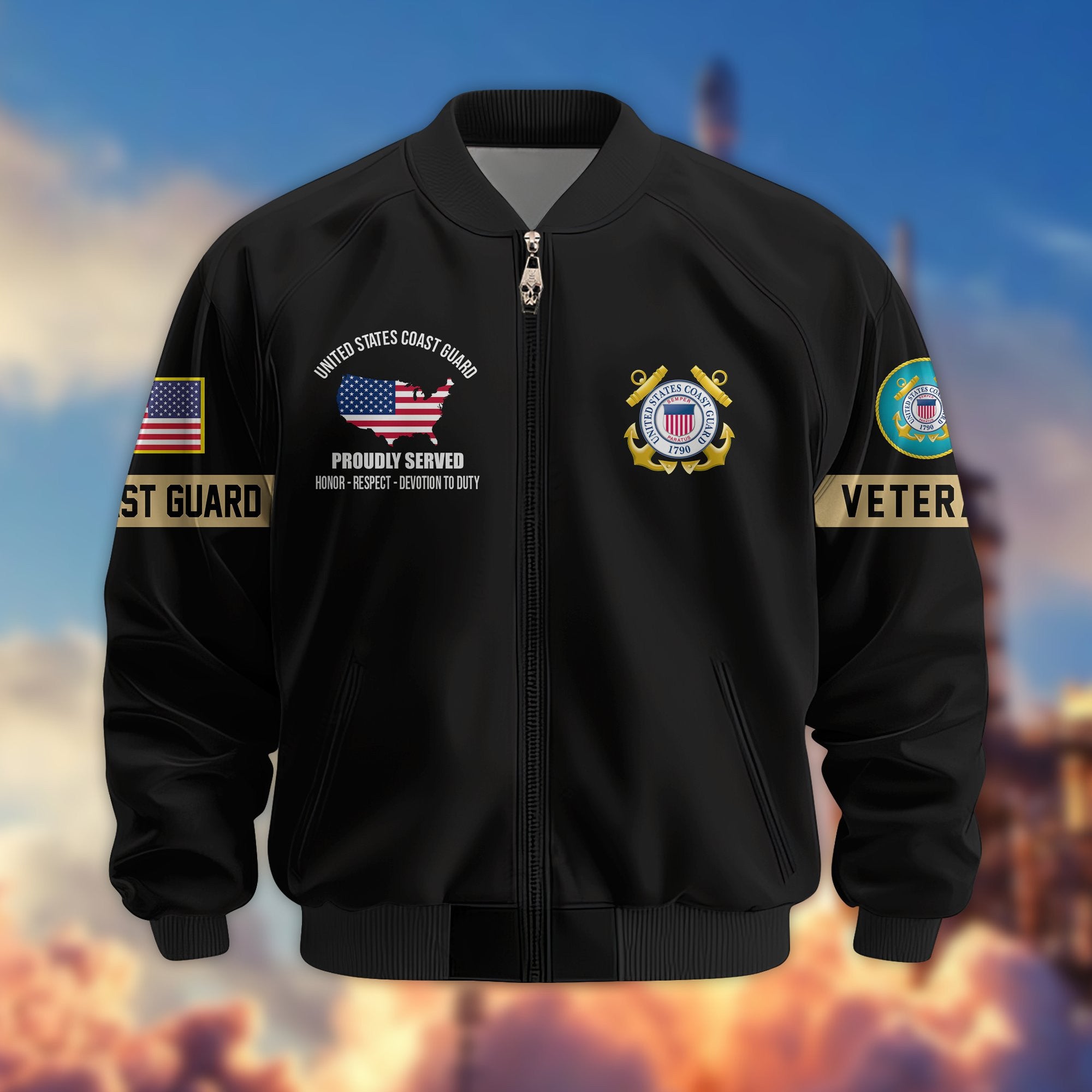Premium US Veterans Bomber Jacket, Gifts For US Veterans, Gifts On Father's Day, Veterans Day.