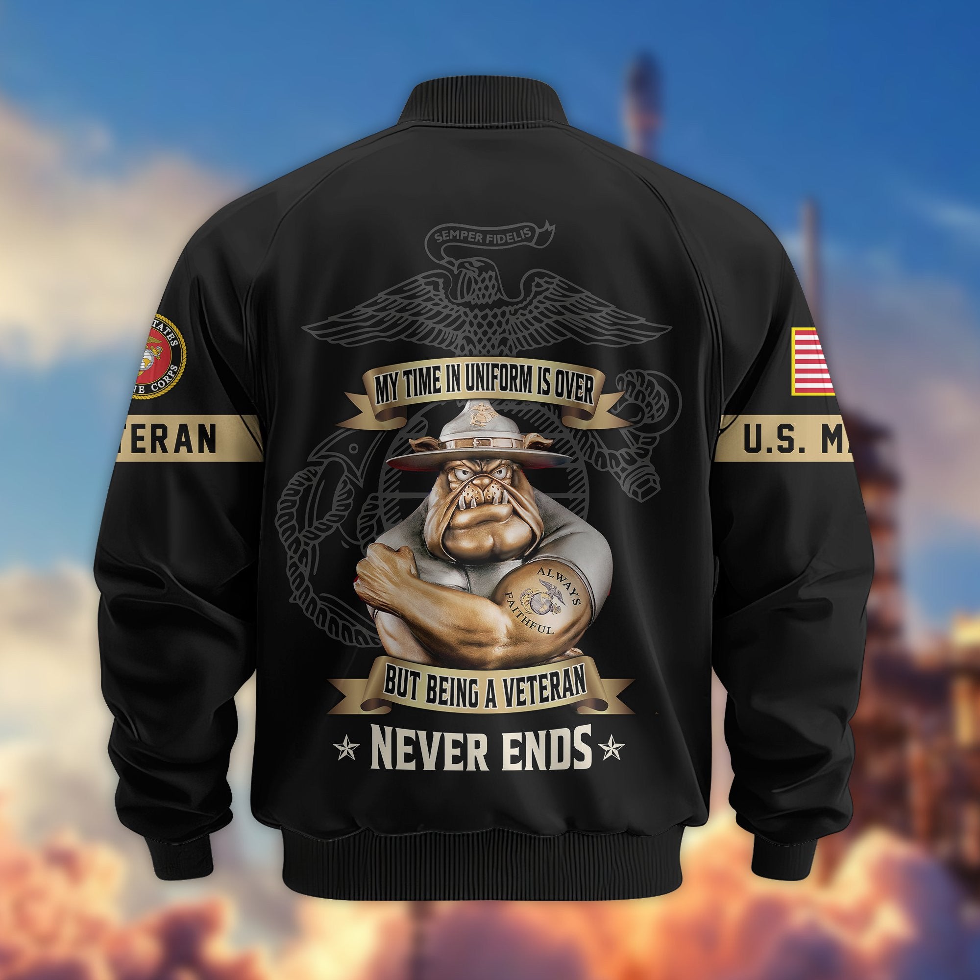 Premium US Veterans Bomber Jacket, Gifts For US Veterans, Gifts On Father's Day, Veterans Day.