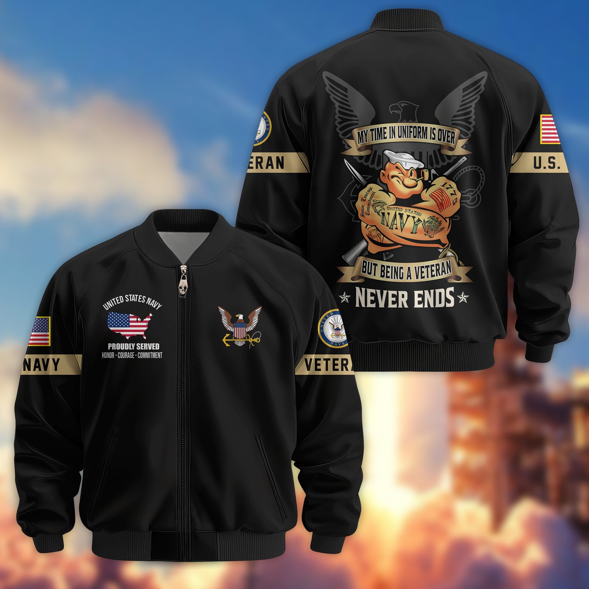 Premium US Veterans Bomber Jacket, Gifts For US Veterans, Gifts On Father's Day, Veterans Day.