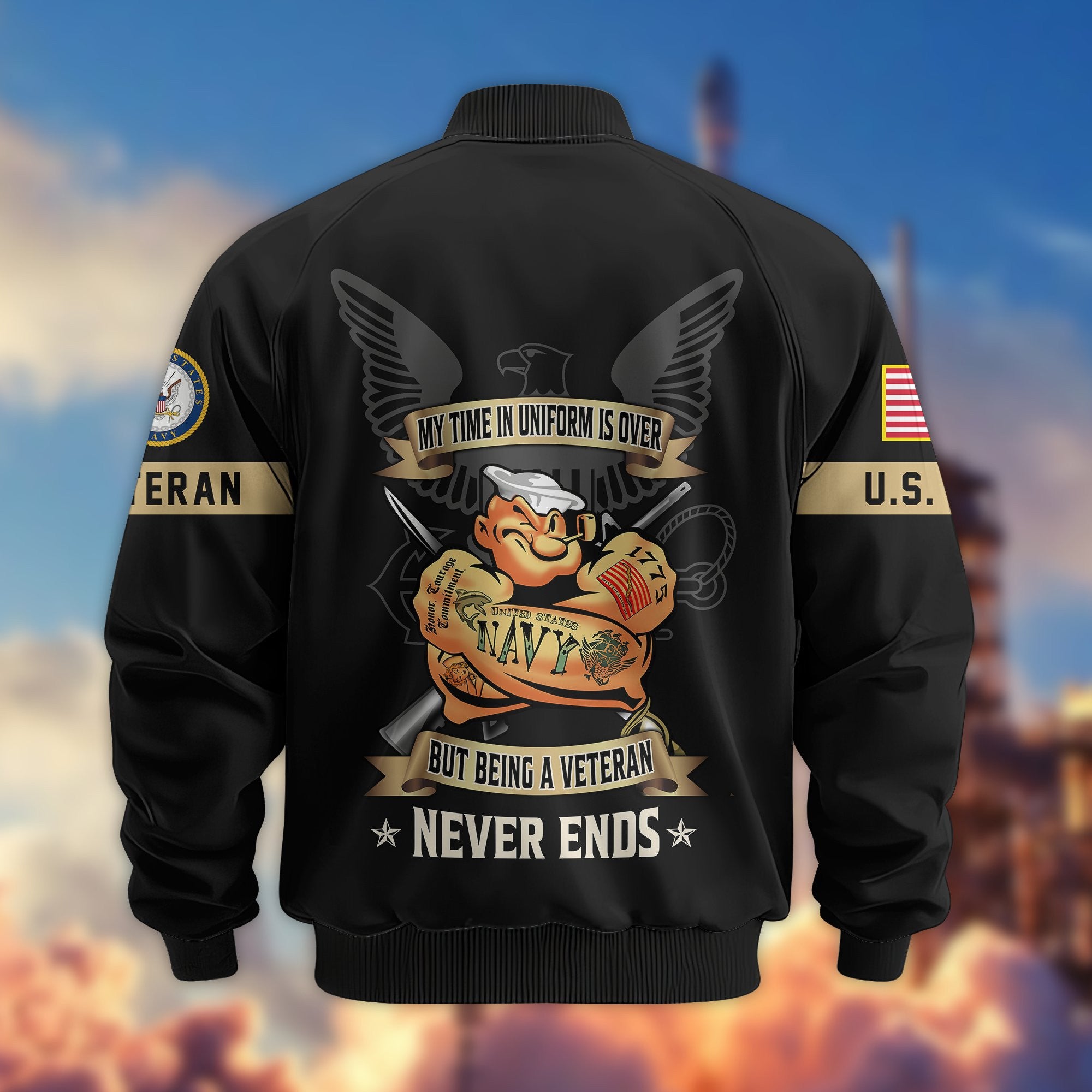 Premium US Veterans Bomber Jacket, Gifts For US Veterans, Gifts On Father's Day, Veterans Day.