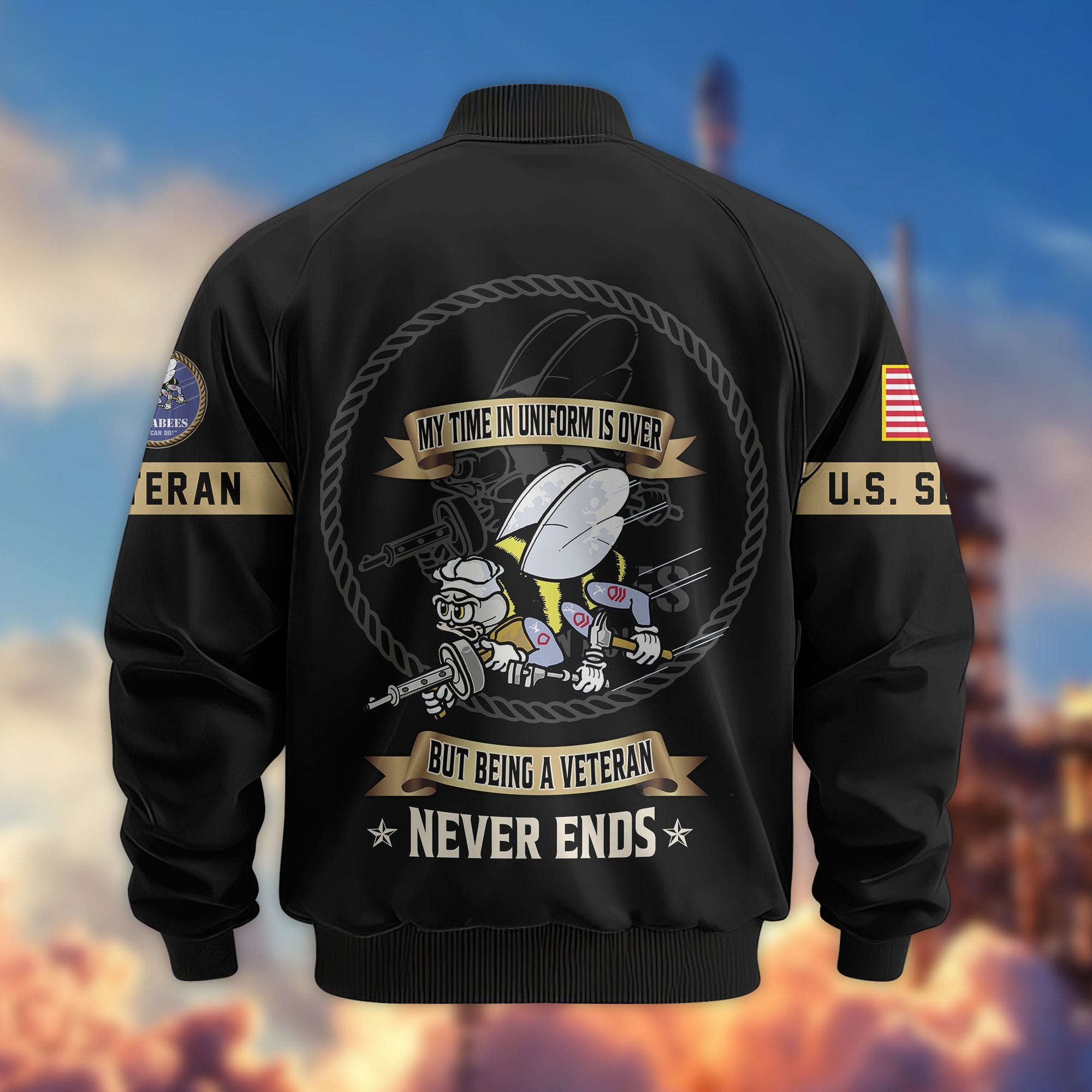 Premium US Veterans Bomber Jacket, Gifts For US Veterans, Gifts On Father's Day, Veterans Day.