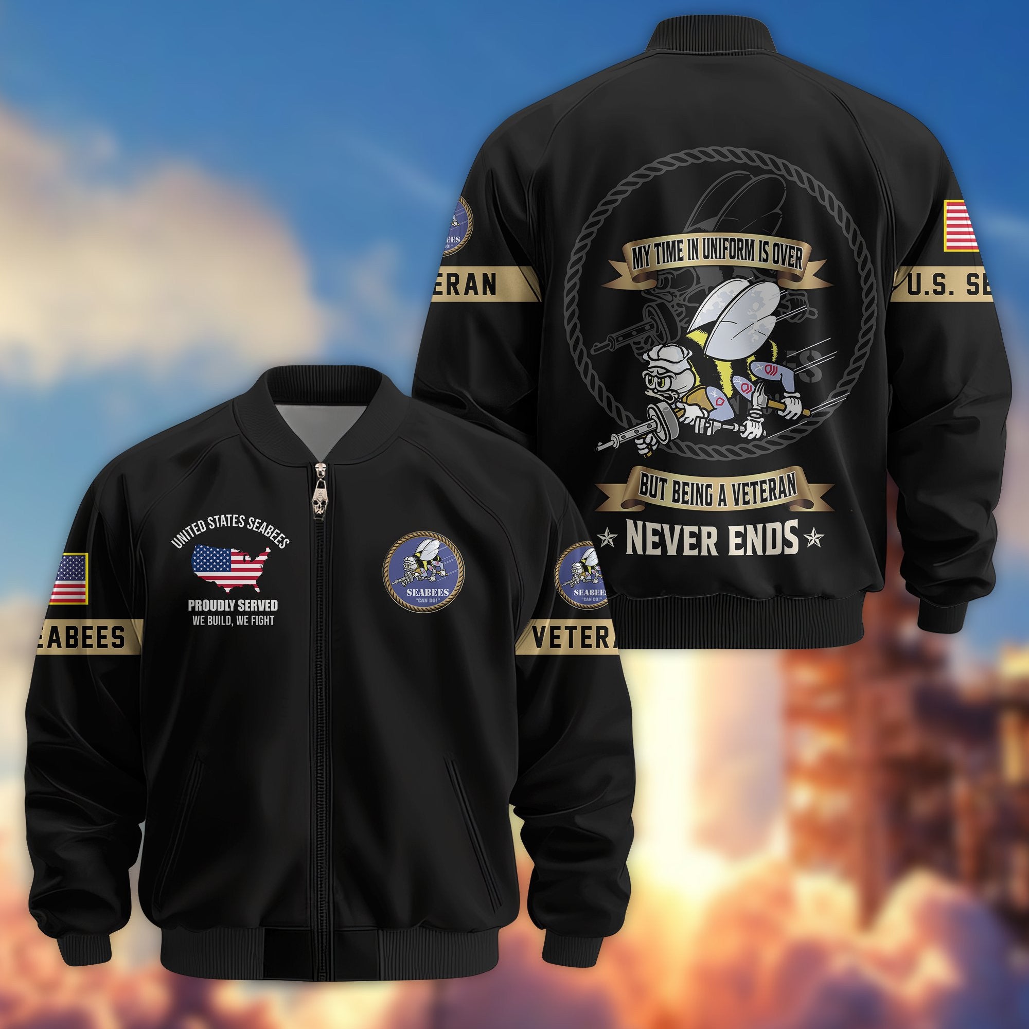 Premium US Veterans Bomber Jacket, Gifts For US Veterans, Gifts On Father's Day, Veterans Day.