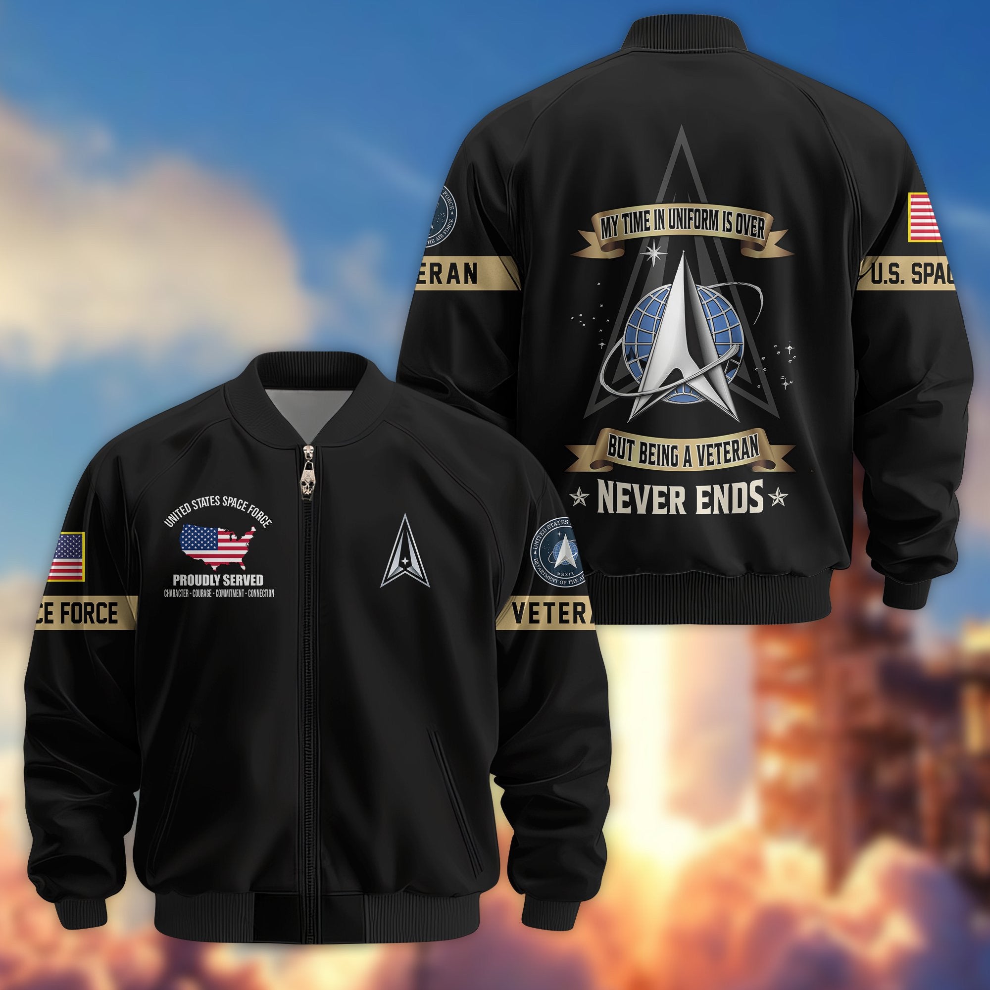 Premium US Veterans Bomber Jacket, Gifts For US Veterans, Gifts On Father's Day, Veterans Day.