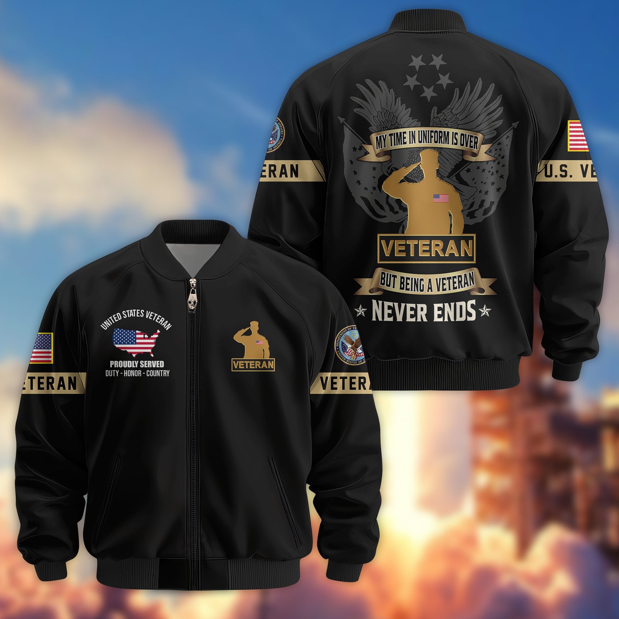 Premium US Veterans Bomber Jacket, Gifts For US Veterans, Gifts On Father's Day, Veterans Day.