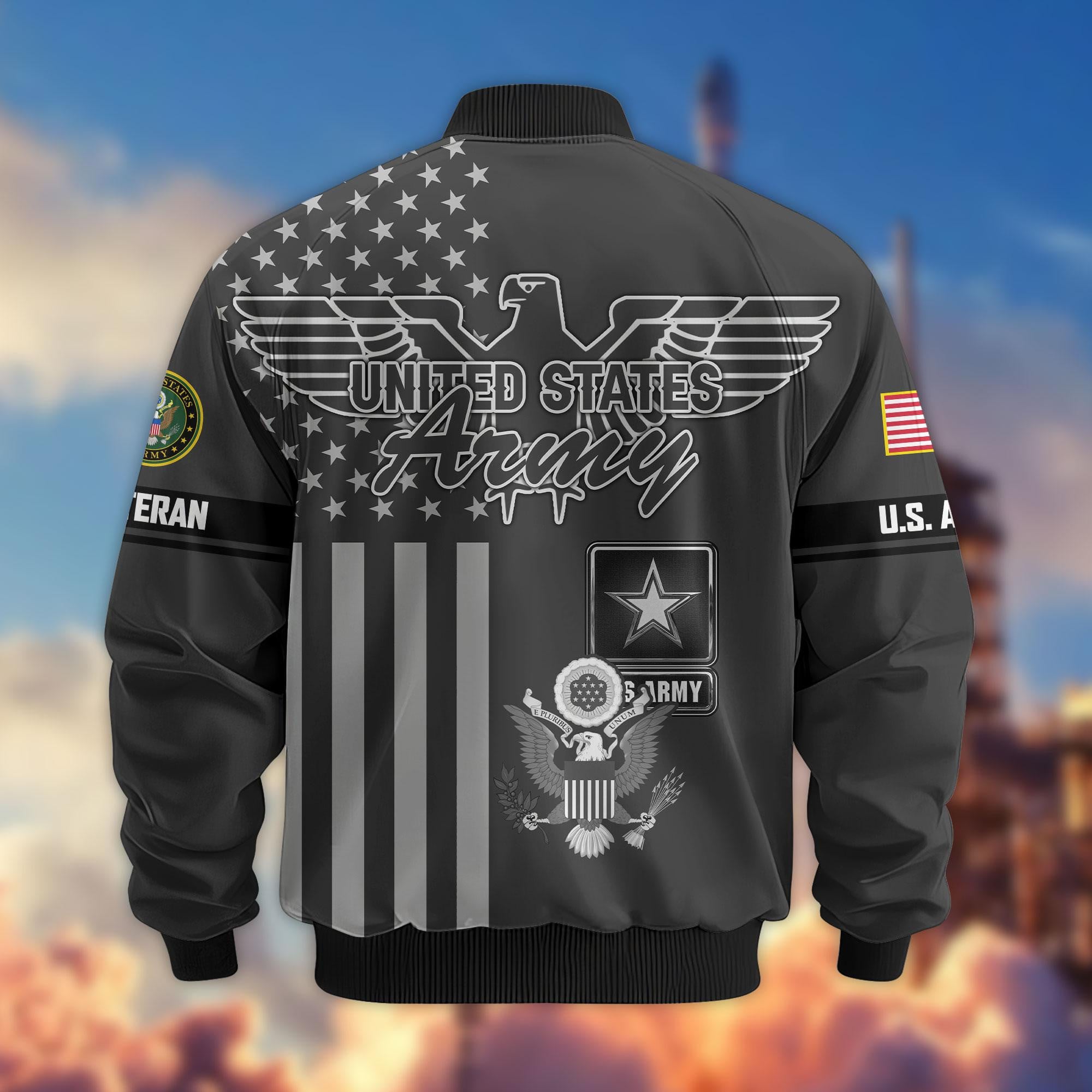 Premium US Veterans Bomber Jacket, Gifts For US Veterans, Gifts On Father's Day, Veterans Day.
