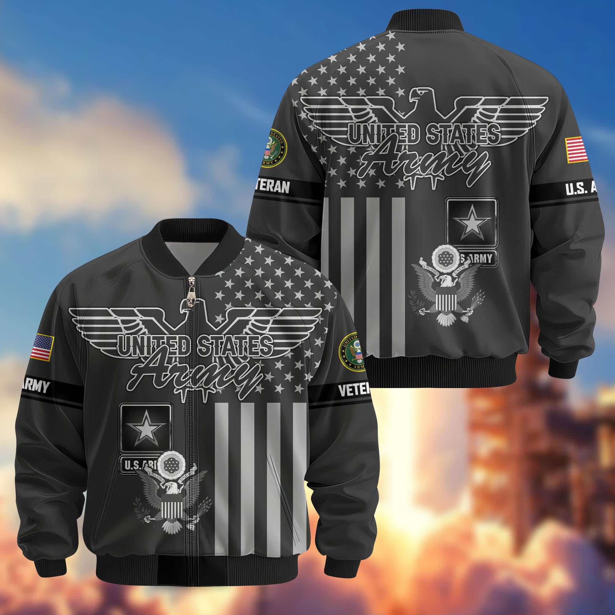 Premium US Veterans Bomber Jacket, Gifts For US Veterans, Gifts On Father's Day, Veterans Day.