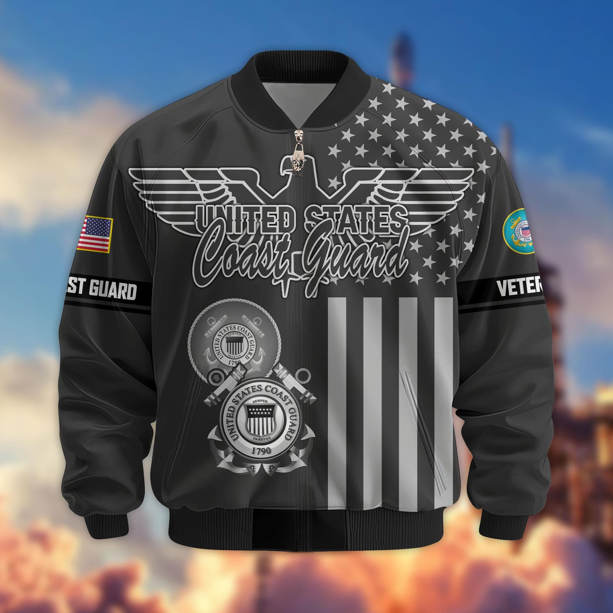 Premium US Veterans Bomber Jacket, Gifts For US Veterans, Gifts On Father's Day, Veterans Day.