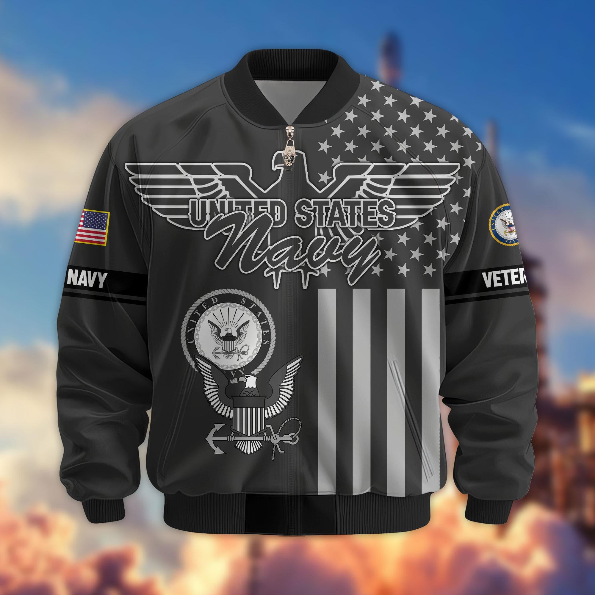 Premium US Veterans Bomber Jacket, Gifts For US Veterans, Gifts On Father's Day, Veterans Day.