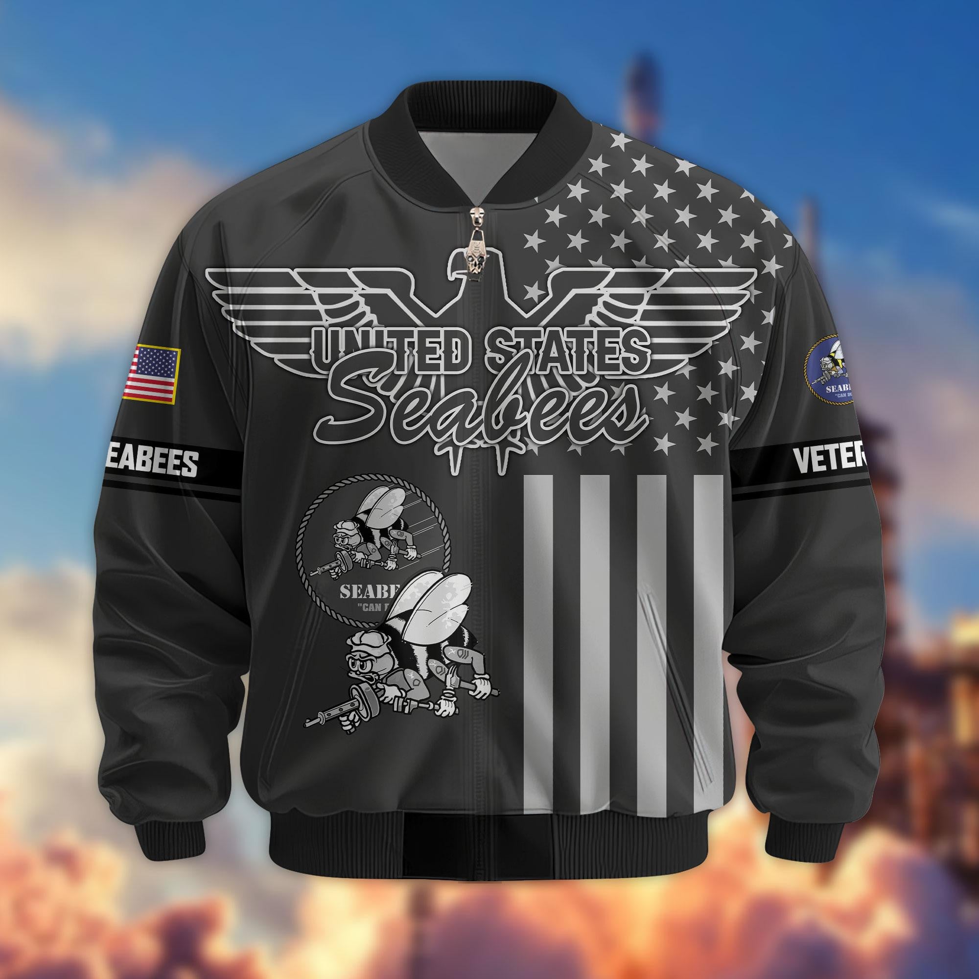 Premium US Veterans Bomber Jacket, Gifts For US Veterans, Gifts On Father's Day, Veterans Day.