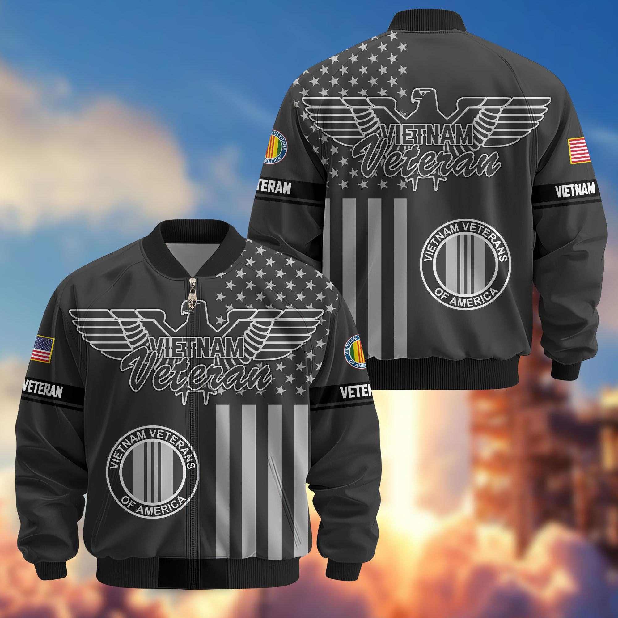 Premium US Veterans Bomber Jacket, Gifts For US Veterans, Gifts On Father's Day, Veterans Day.