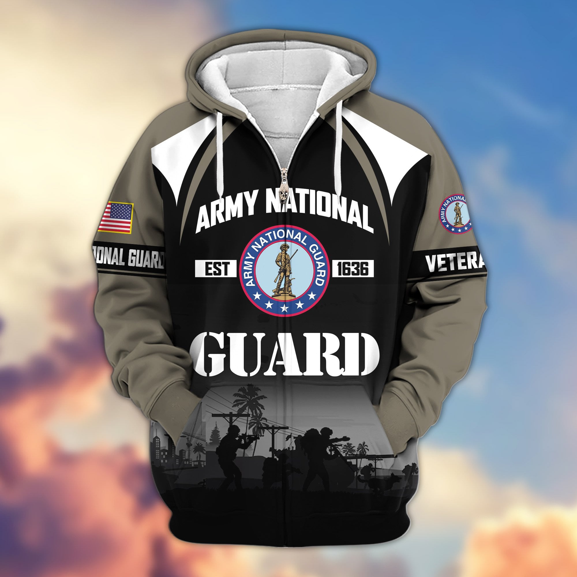 Premium US Veterans Zip Hoodie, Gifts For US Veterans, Gifts On Father's Day, Veterans Day.