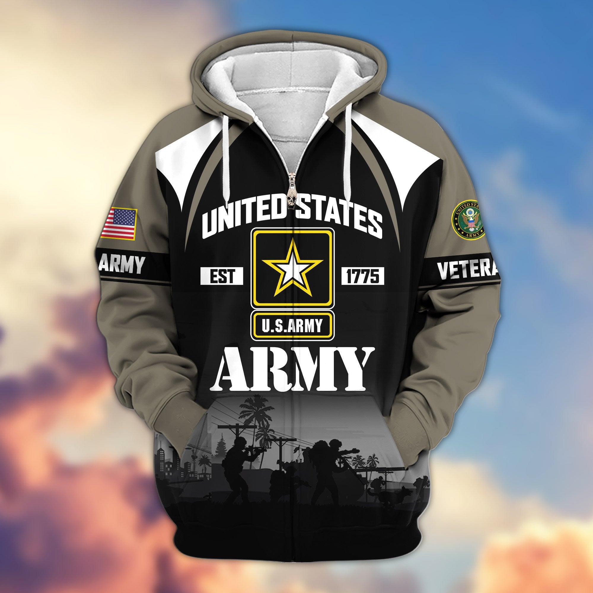 Premium US Veterans Zip Hoodie, Gifts For US Veterans, Gifts On Father's Day, Veterans Day.