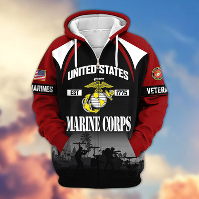 Premium US Veterans Zip Hoodie, Gifts For US Veterans, Gifts On Father's Day, Veterans Day.