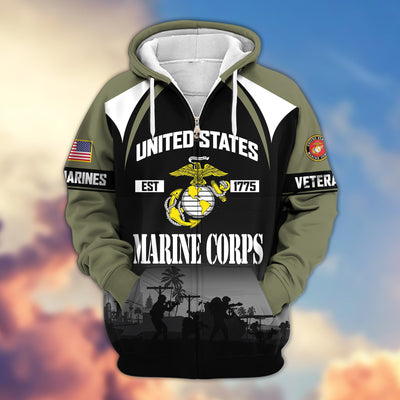Premium US Veterans Zip Hoodie, Gifts For US Veterans, Gifts On Father's Day, Veterans Day.