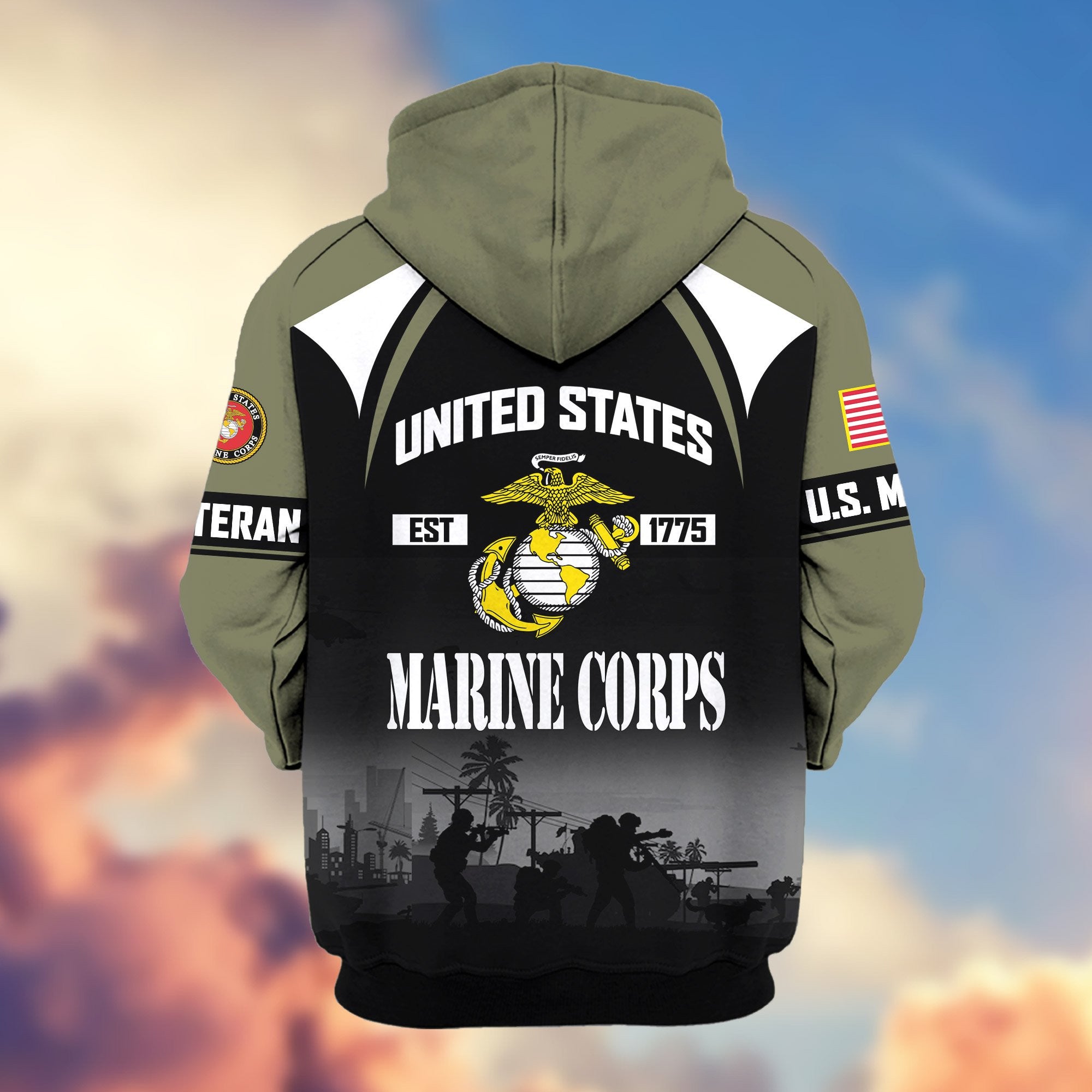 Premium US Veterans Zip Hoodie, Gifts For US Veterans, Gifts On Father's Day, Veterans Day.