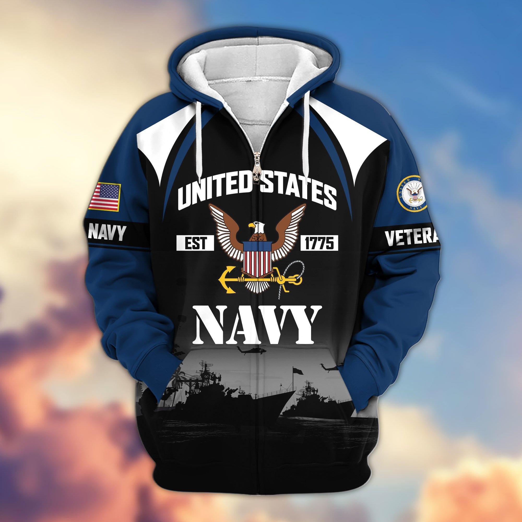 Premium US Veterans Zip Hoodie, Gifts For US Veterans, Gifts On Father's Day, Veterans Day.
