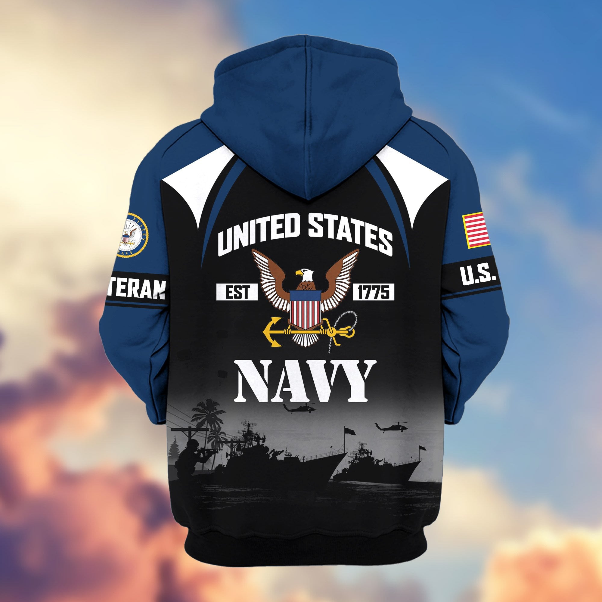 Premium US Veterans Zip Hoodie, Gifts For US Veterans, Gifts On Father's Day, Veterans Day.